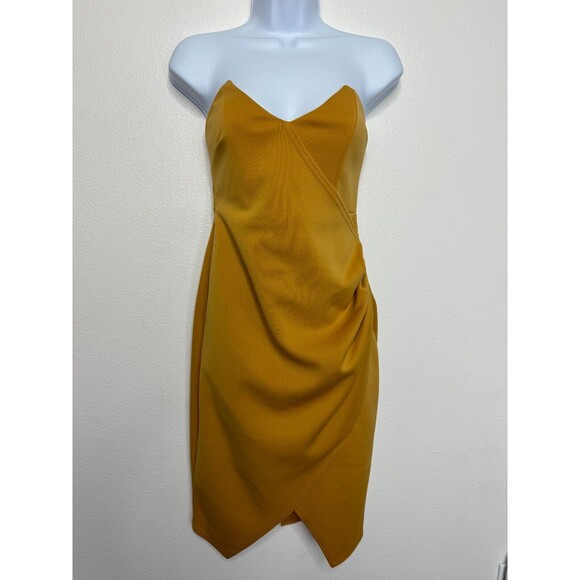ASOS Design Bandeau Wrap Tuck Midi Slip Dress Sz 6 Tan Swearheart Neck Stretch - Picture 1 of 11